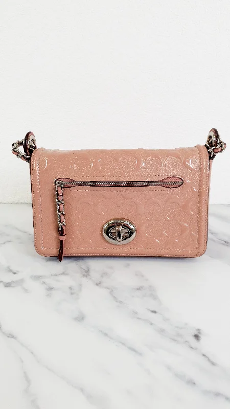 Coach tote bags with a double - handle and shoulder - strap option for easy useCoach Lex Small Flap Bag in Signature Debossed Patent Leather in Blush Pink - Crossbody Bag Shoulder Bag - Coach F22292